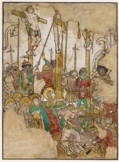 The Calvary (fragment), c. 1470, woodcut, colored (unique), unique, leaf: 36.3 x 26.7 cm, Anonym,