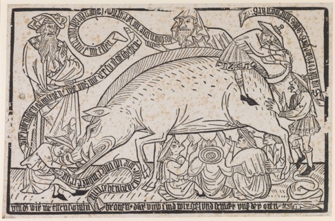 Mockery of the Jews, around 1470/80, reprint of the 17th or 18th century, woodcut, page: 27.9 x 43
