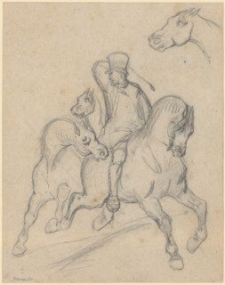 Horse and horse studies, pencil on light brown paper, verso: pencil, leaf: 31.1 x 24.5 cm (largest