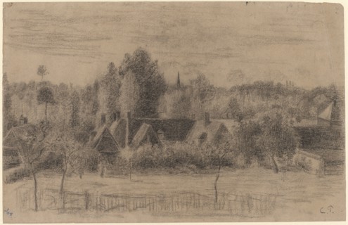 Village in the plain, chalk in black, leaf: 30.7 x 47.5 cm (largest mass), U. r., monogrammed with