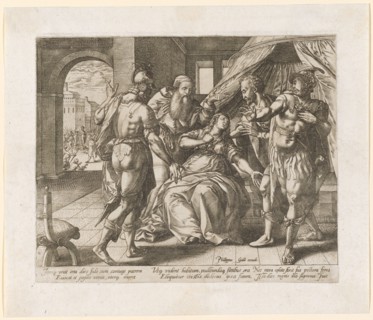 Lucretia's suicide, 1578/79, copperplate, plate: 20.6 x 25 cm |, Leaf: 25.9 x 30.1 cm, U. M. r.,