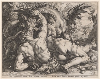 The Dragon Kills the Cadmus's Companions, 1588, Copperplate, Plate: 25.4 x 32.1 cm |, Leaf: 25.8 x