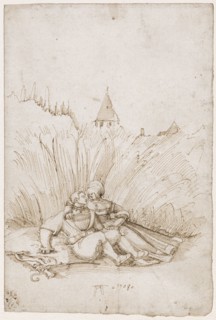 Loving Couple in the Cornfield, 1508, Feather in Brown, Sheet: 21.9, 22.4 x 14.9 cm, U. Monogrammed