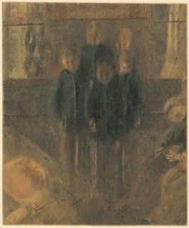 Five standing boys with hymnals, colored pencil and pencil, sheet: 16.1 x 13.3 cm, unmarked, Otto