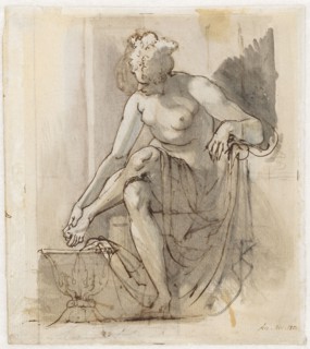 Study from the Royal Academy Acting Room, 1800, pen in brown over pencil, pale blue and gray wash,