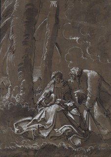 The hl., Family in the landscape, 1512, pen in black, gray washed, heightened in white, on paper