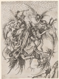 Saint Anthony, tormented by demons, copperplate engraving, sheet: 31.3 x 22.9 cm, signed monogram: