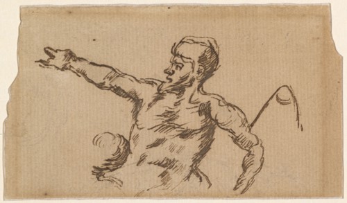 Soldier at a bathing place, after a copperplate engraving by Marcantionio Raimondi (1510) with