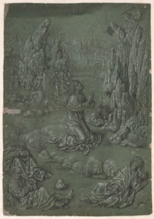 Christ on the Mount of Olives, c. 1500, pen in black, heightened with a brush white on green primed