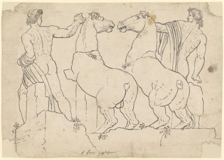 The horse tamer of Monte Cavallo, Rome, pen, sheet: 31.8 x 45 cm, signed: HBock [ligated], Hans