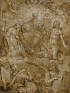 Intercession of Christ and Mary before God the Father, c. 1615, feather (dark brown), gray-brown