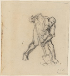 Farmer lifting the plaice with a spade, chalk, leaf: 11.2 x 10.1 cm, Not marked, Jean-François