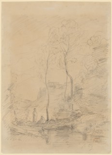 Italian Landscape, 1827, pen over pencil on brownish paper, sheet: 35.1 x 25.4 cm, U. r., Numbered