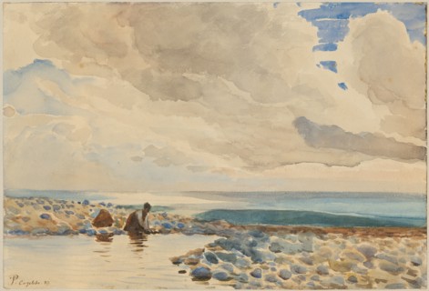 Scrubber by the sea near Cogoleto, 1887, pencil, watercolor, lacquer (?), Sheet: 26 x 38.5 cm, U. l
