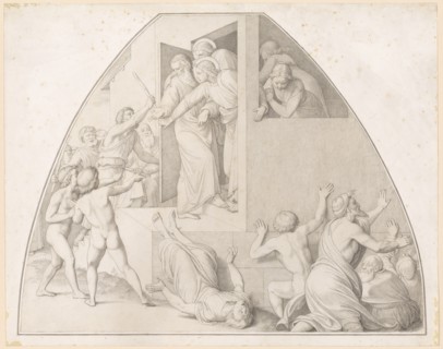 Lot protected by the two angels (Genesis, 19, 1-11), (1825/28), pencil on paper in the form of a