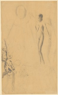 Naked boy, standing in front of a rootstock, pencil, sheet: 22.4 x 16.5 cm, unsigned, Otto
