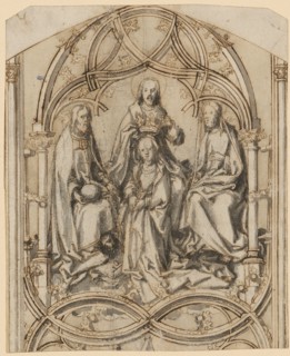 Coronation of the Virgin Mary, feather in brown, traces of a chalk outline, gray wash, background