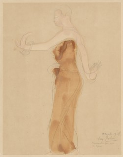 Dancer walking to the left with arms and hands moving Etruscan, Marseille, 1908, pencil,