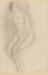 Sitting female nude with head turned away, 1908, pencil, wiped, sheet: 31.1 x 14.8 cm, U. r.,