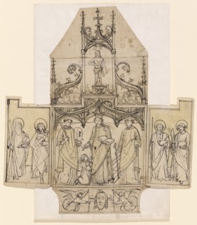Design for a winged altar, around 1500, feather and brush in dark brown, over black chalk (or