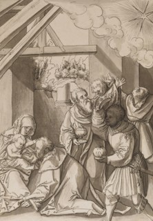 The Adoration of the Magi, feather in black, greyish-brown washed, page: 23.3 x 16.5 cm, unsigned,