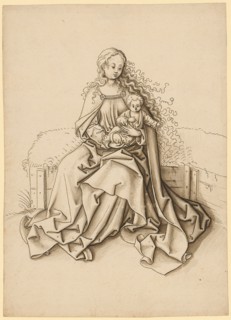 Maria with the child on the lawn, feather in dark brown, gray-brown washed, page: 21.8 x 15.7 cm,