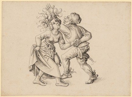 Dancing Pawn Couple, Early 16th C., Feather in Black Brown, Leaf: 15.9 x 21.5 cm, Unrecorded,