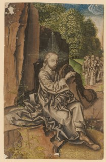 Christ in Landscape, c. 1500, pen in brown, greyish-brown washed, watercolored, size: 25.6 x 16.4