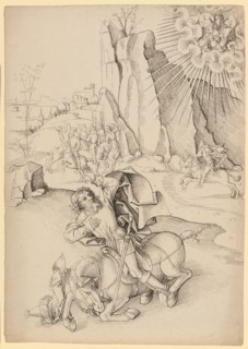 Paul's Conversion, early 16th century, black-brown feather, leaf: 30.9 x 21.7 cm, unmarked, Anonym,