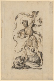 The hl., George in the Dragon Battle, c. 1500, quill in brown, over traces of charcoal drafting,