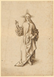 Blessing Christ Salvator, feather in brown, brown wash, sheet: 14.7 x 10.4 cm, not marked, Jörg