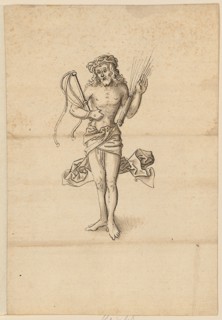 Christ as a man of sorrows, feather in black, greyish brown, sheet: 14.6 x 10 cm, unsigned, Jörg