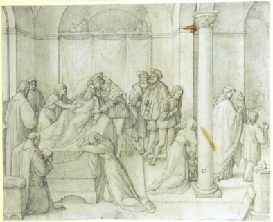 The death of Leonardo da Vinci in the arms of Francis I of France, 1816, pencil, in places strongly