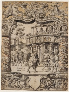Disc rupture with the story of Marcus Manlius, below blank escutcheon, in the upper picture Fortuna