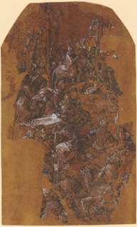 Calvary (fragment), fish louse, drawing with pen or brush in black, heightened with white, on