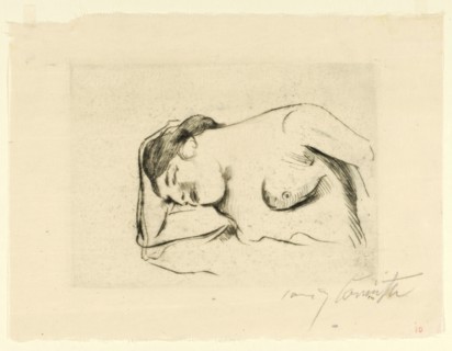 Female nude, asleep, 1910, drypoint on thin translucent paper, [which condition?, (Of 3)], Black: