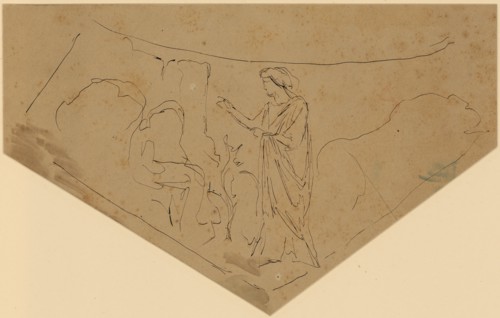 Athena reveals Orest, (1874), pen in brown on brownish paper, mounted, Leaf: 7.4, 15.5 x 24.7 cm