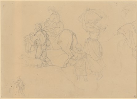 Homecoming of country people (staffage study), pencil, mounted, leaf: 26 x 36.5 cm, unmarked,