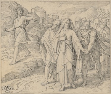 David is blasphemed and stoned by Simei, 1850, feather (or brush?) In gray, in places complemented
