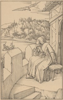 To Brentano's Chronicle of a traveling pupil, pen in black over pencil, Borderline, mounted, sheet: