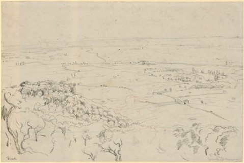 Tivoli, (1880), chalk, figure with red pencil, mounted, leaf: 35.1 x 52.5 cm, U. r., Signed in