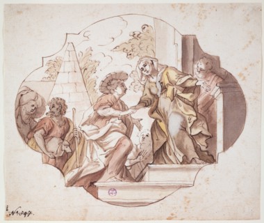 Visitation, around 1723, feather (brown), washed, watercolored and heightened with white, over