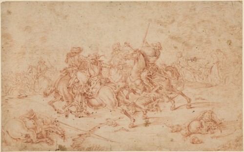 Cavalry battle between the Imperial and the Turks, red chalk, on slightly brownish paper, detached