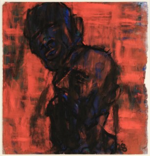Dark heads on red, 1928, tempera on paper, leaf: ca. 52.7 x 55.6 cm, U.r., monogrammed and dated in