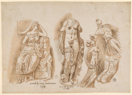 Relief fragment with the mourning Phaedra, statue of hermaphrodite from the Altieri collection and