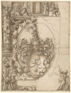 Broken glass with the coat of arms Krug, Basel (Kaspar or Melchior pitcher), in the upper picture