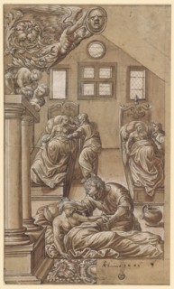 Slice tear to comfort the sick, around 1545, feather in black and brown, brown and light brown