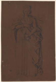 The hl., Barbara with the goblet, pen and brush in black and gray, partly washed, on dark brown