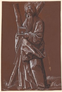 The apostle Andrew, feather in black, heightened with white, on brown-primed paper, page: 30.7 x 20