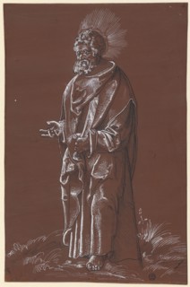 The Apostle Bartholomew, feather in black, heightened with white, on brown-primed paper, page: 30.4